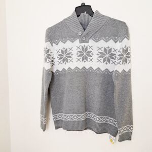 Meriabny Mens Snow Flake Stylish Ugly Christmas Gray and White Crewneck Sweater